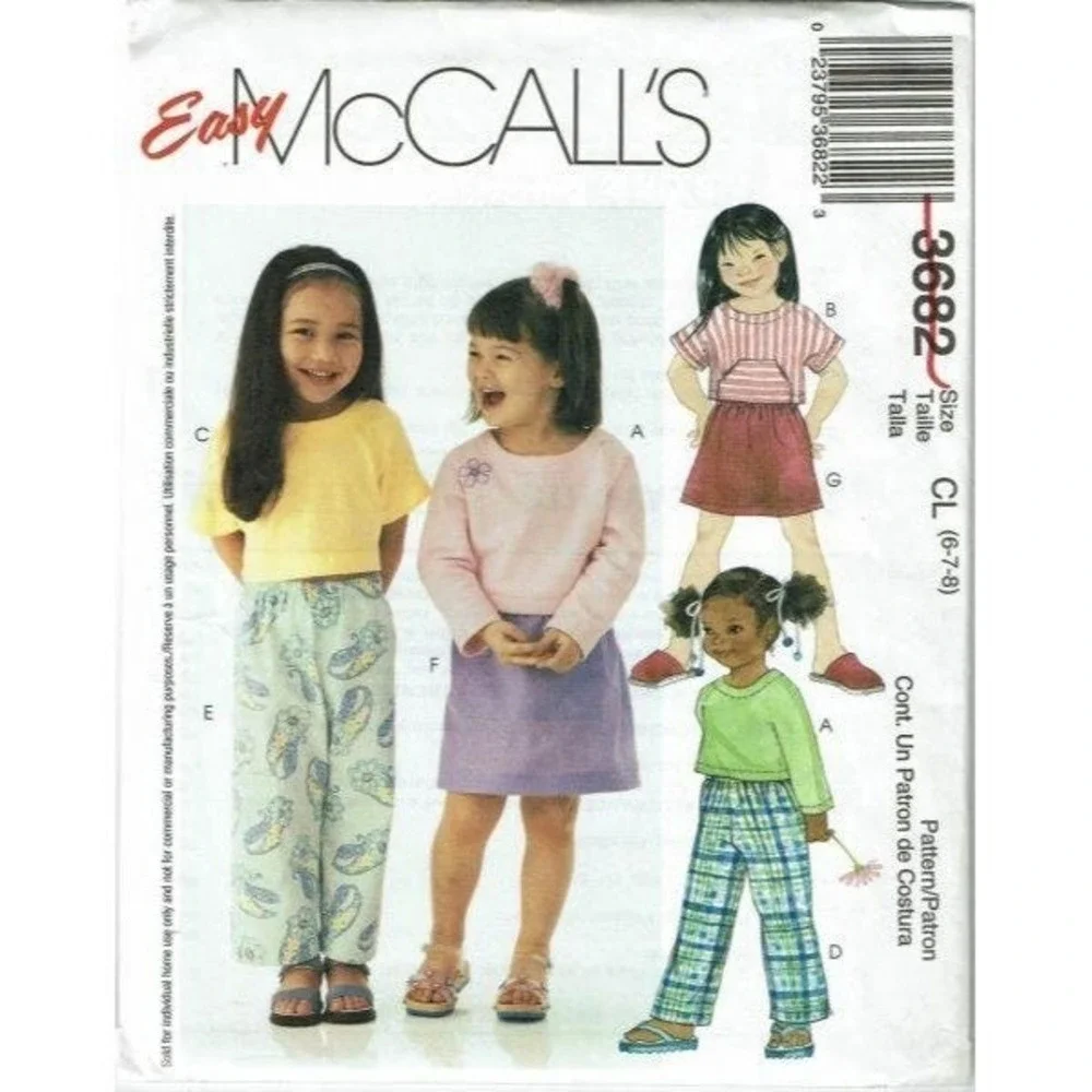 McCalls Sewing Pattern 3682 Childs Top Pants Skirt Size 6-8